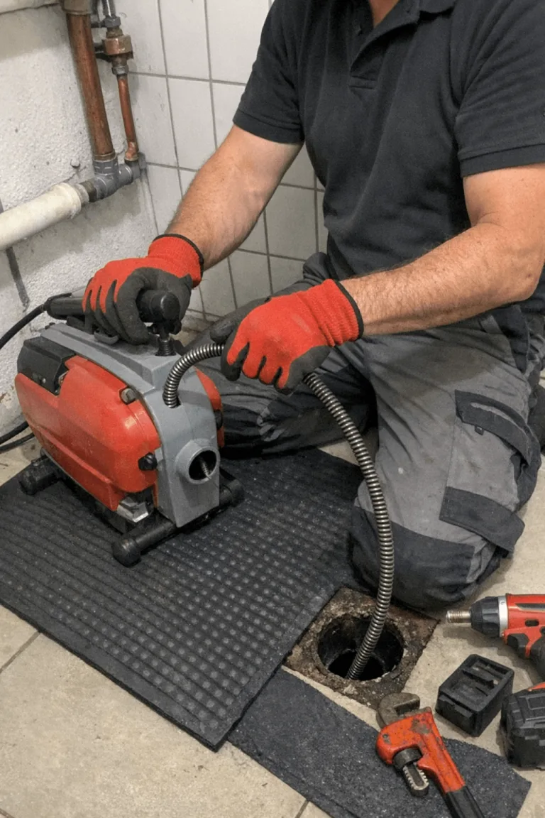 Elektromechanische Rohrreinigung an einer Hausleitung durch einen Fachbetrieb