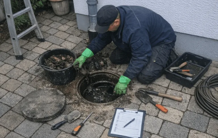 Reinigung eines Regenfallrohrs