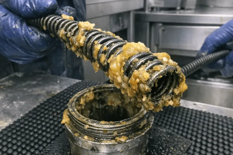 Rohrspirale mit gelösten Fettablagerungen aus einer Küchenleitung